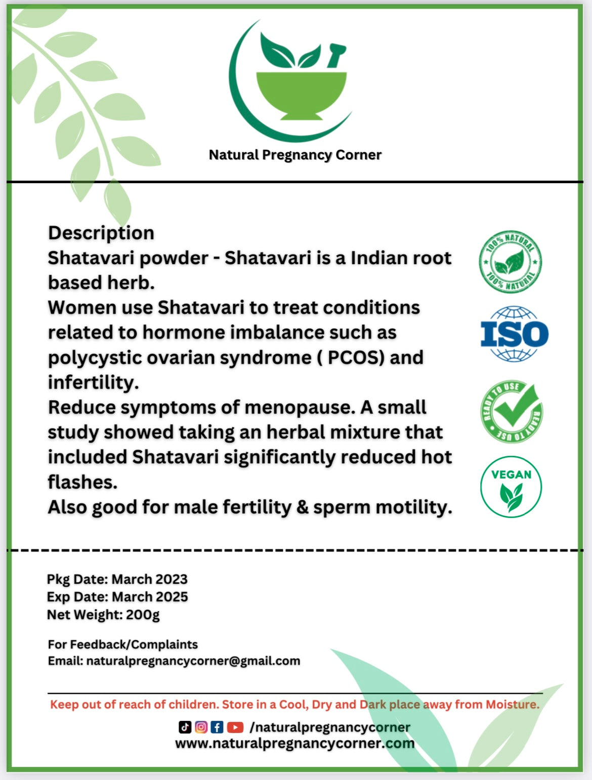 Pure Shatavari Powder ( Pcos / Pcod,endometriosis,ovary cyst & fibroids )